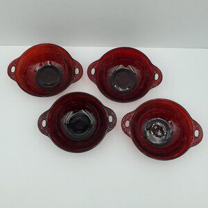 Anchor Hocking Coronation Royal Ruby Dessert Bowls Ruby Red Handled Berry Bowls